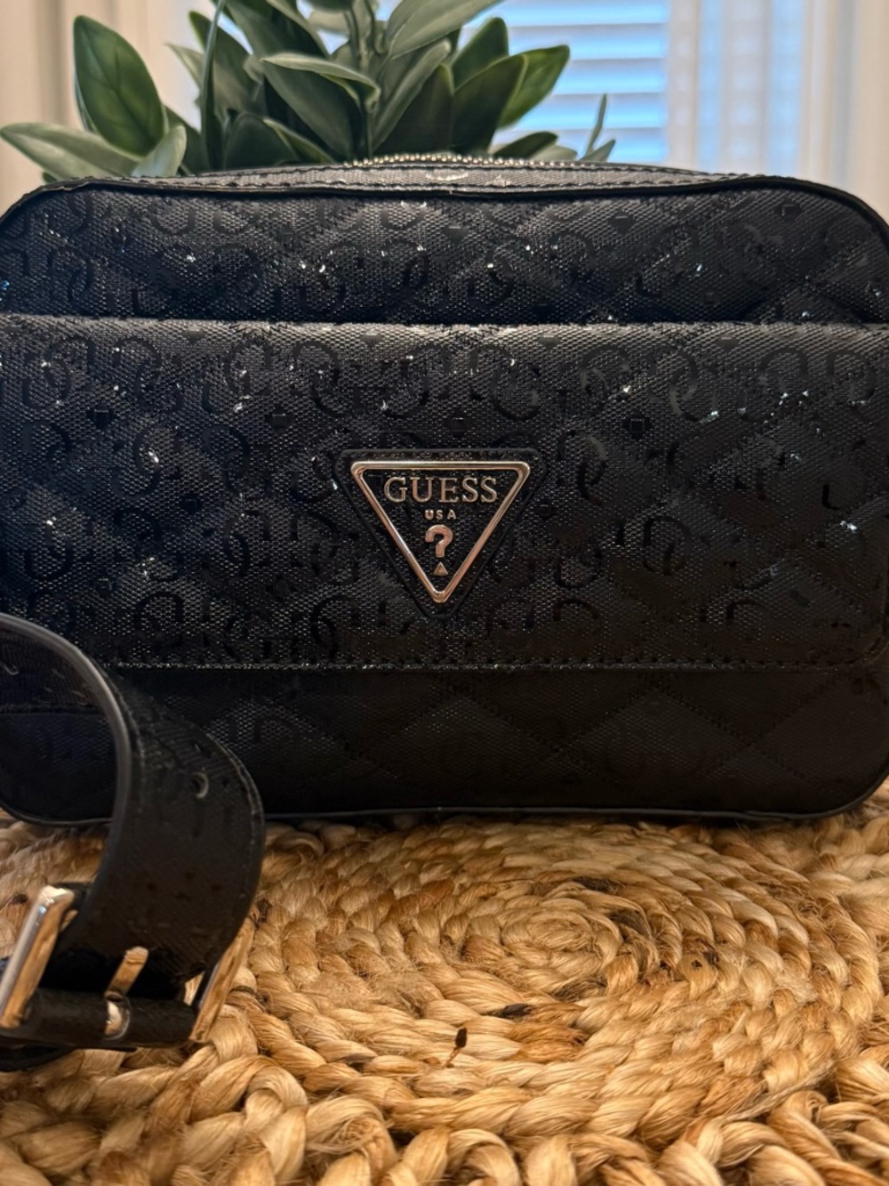 Guess Black Quilted Logo Crossbody Bag
